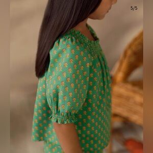 Polo Ralph Lauren Green Floral Smocked Off-Shoulder cotton Top kids  8